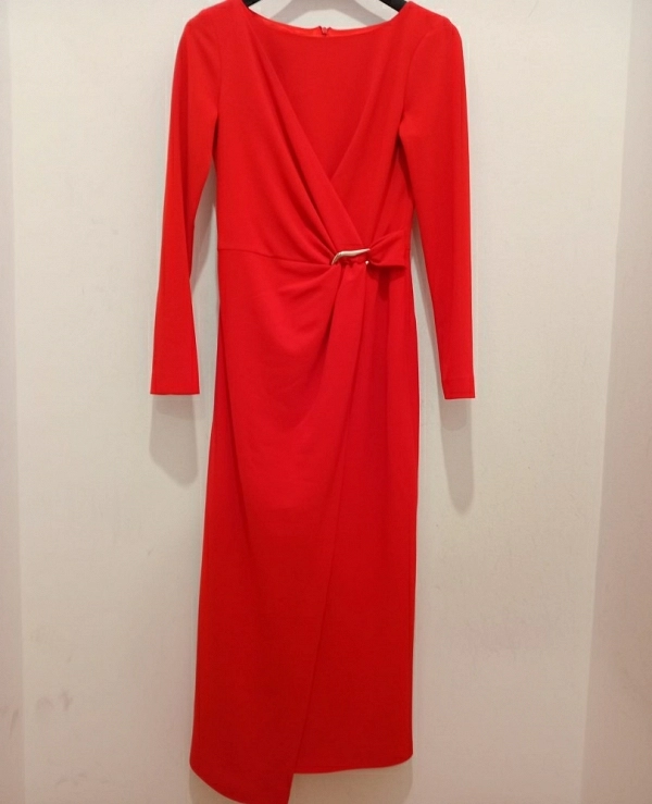 VESTIDO MIDI M/LARGA NUDO HEBILLA